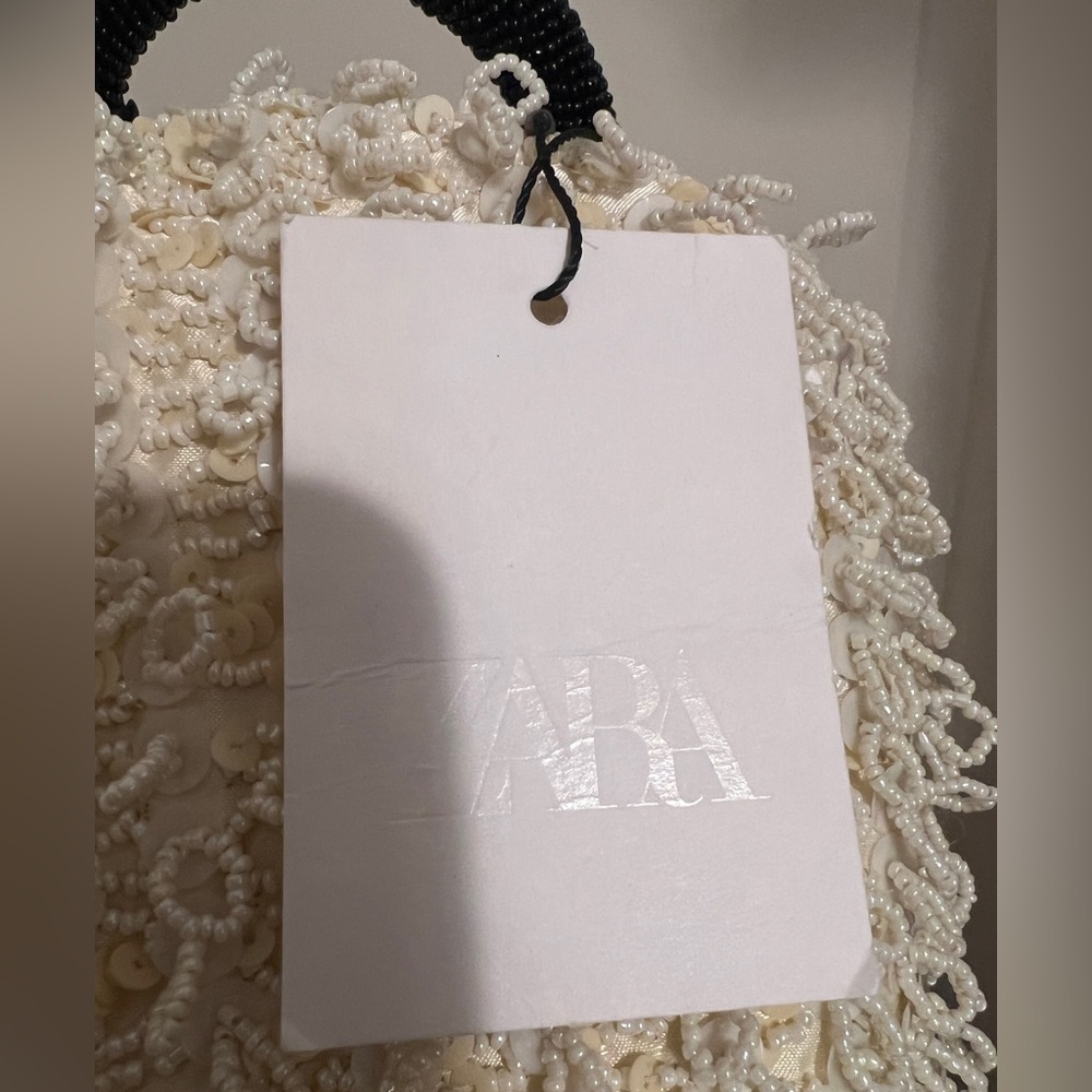 Zara Beaded Evening Mini Purse Tote Bag Cream Black Bridesmaid Wedding TikTok - Picture 8 of 13